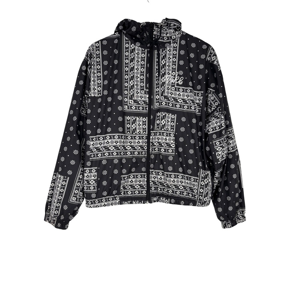 Nike Jacket Womens XS Black Bandana Print Windrunner Hooded CU5892-010 Paisley‎